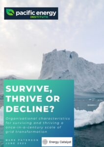 Cover of Survive, Thrive or Decline? Organisational characteristics for surviving and thriving a once-in-a-century scale of grid transformation